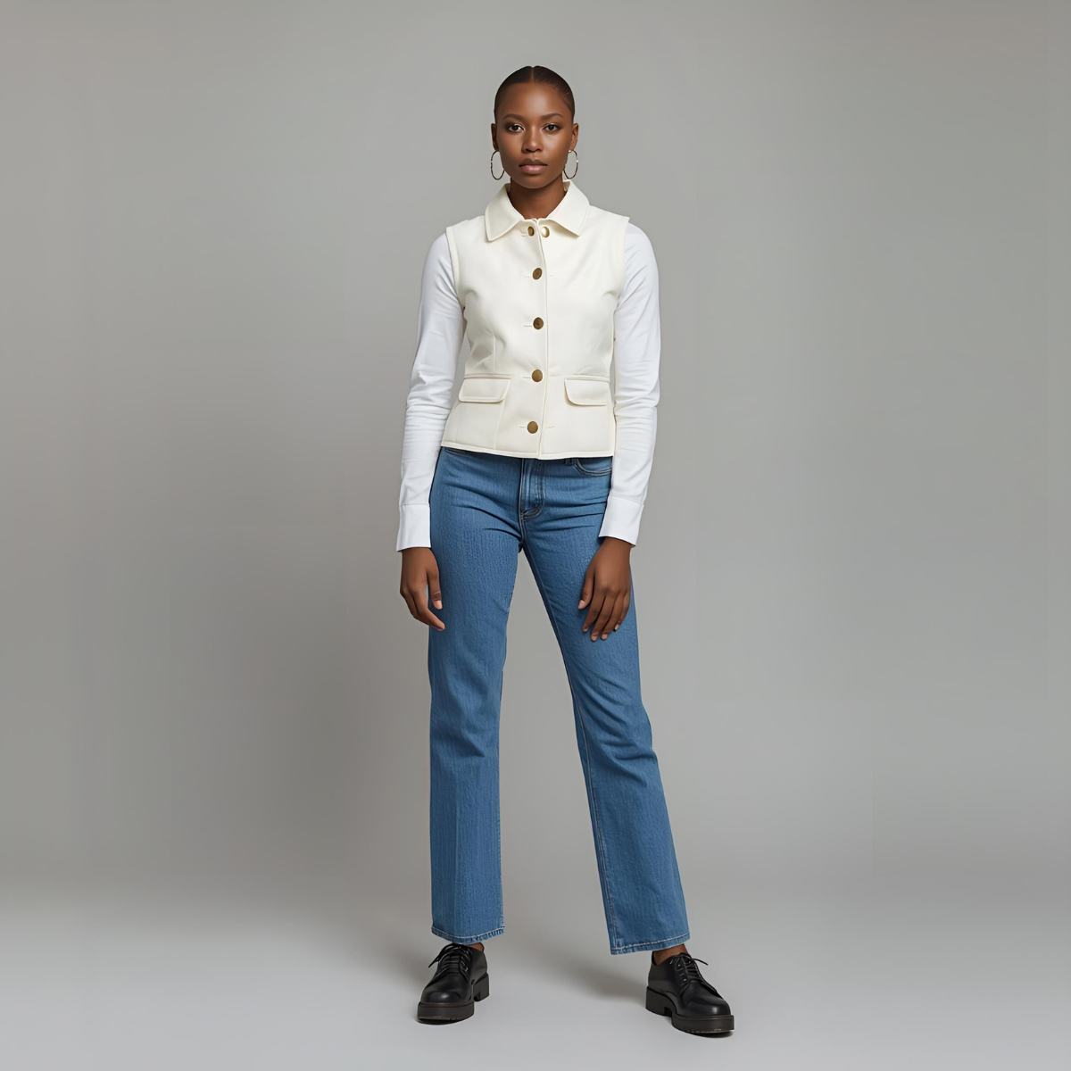 ALBESSIA | White Elegant Vest with Golden Buttons